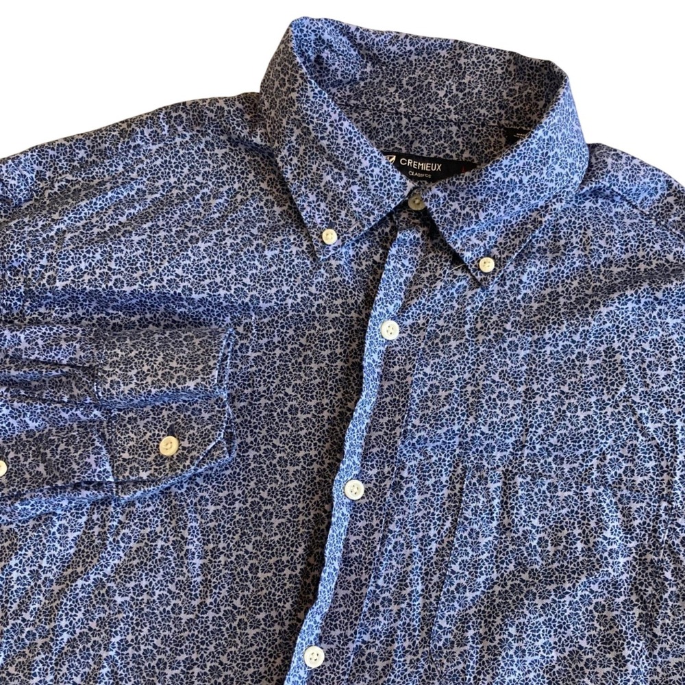 Cremieux Classics Shirt Mens Large Blue Micro Floral AOP Button Down Long Sleeve